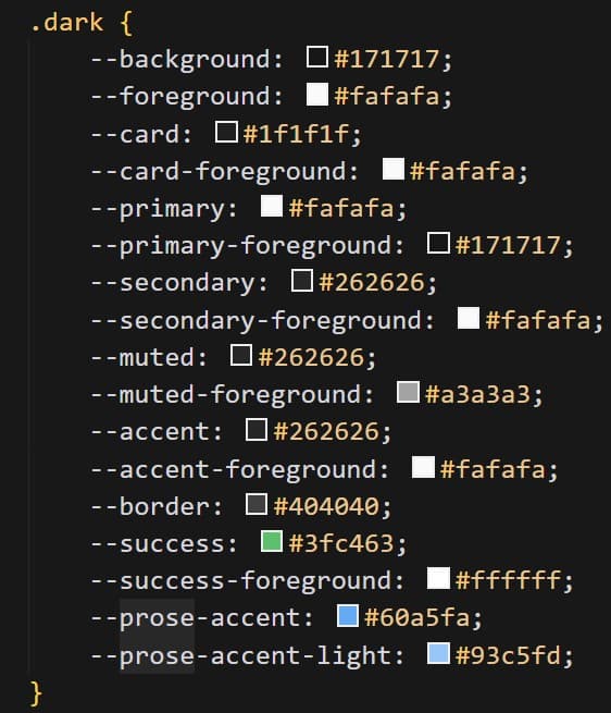 このブログのダークモードを有効にしたときのスタイル