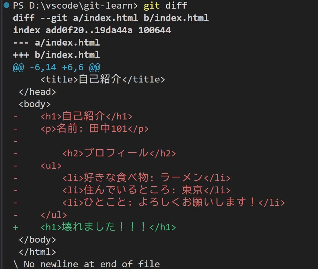git diffコマンドの実行結果