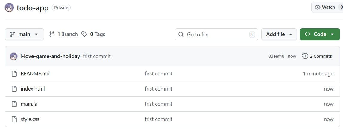 ソースをプッシュしたリポページ